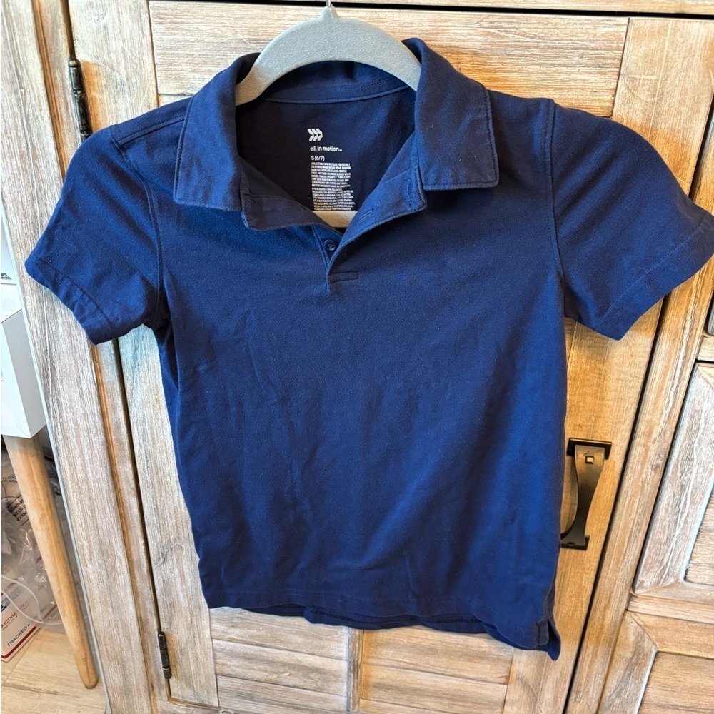 All In Motion Boys Navy Blue Size Small 6/7 Short Sleeve Polo Shirt